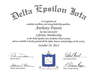 Delta Epsilon Iota - Certificate