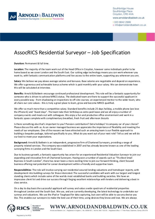 Assocrics Residential Surveyor Job Specification - assocrics residential surveyor job specification duration permanent full time