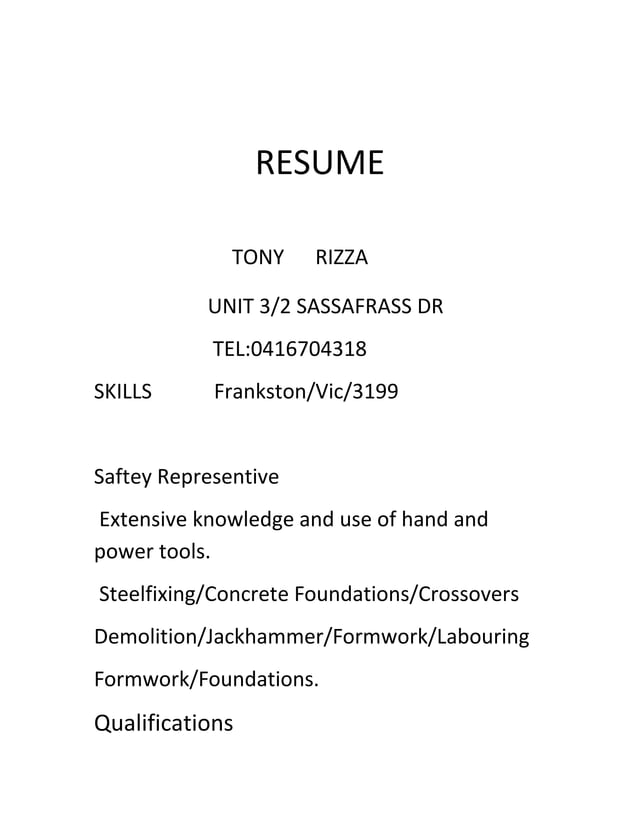 Tony Rizza Resume | PDF