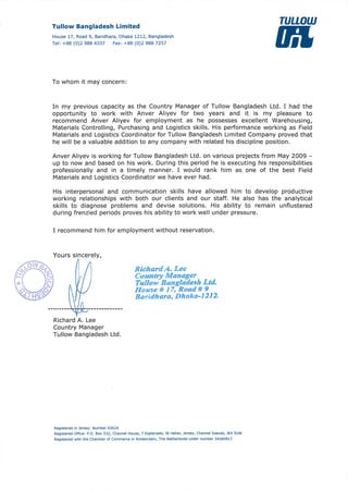 Reference Letter from Tullow