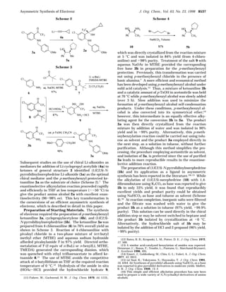 Subsequent studies on the use of chiral Li-alkoxides as
mediators for addition of Li-cyclopropyl acetylide (4a) to
ketones of general structure 3 identified (1R,2S)-N-
pyrrolidinylnorephedrine Li-alkoxide (5a) as the optimal
chiral mediator and the p-methoxybenzyl-protected ke-
toaniline 3a as the substrate of choice (Scheme 2).7 The
enantioselective alkynylation reaction proceeded rapidly
and efficiently in THF at low temperature (<-50 °C) to
give the product amino alcohol 2a with excellent enan-
tioselectivity (96-98% ee). This key transformation is
the cornerstone of an efficient asymmetric synthesis of
efavirenz, which is described in detail in this paper.
Preparation of Starting Materials. The synthesis
of efavirenz required the preparation of p-methoxybenzyl
ketoaniline 3a, cyclopropylacetylene (4b), and (1R,2S)-
N-pyrrolidinylnorephedrine (5b). The ketoaniline 3a was
prepared from 4-chloroaniline (6) in 76% overall yield as
shown in Scheme 3. Reaction of 4-chloroaniline with
pivaloyl chloride in a two-phase mixture of tert-butyl
methyl ether (MTBE) and aqueous sodium hydroxide
afforded pivaloylamide 7 in 97% yield. Directed ortho-
metalation of 7 (2 equiv of n-BuLi or n-hexylLi, MTBE,
TMEDA) generated the corresponding dianion, which
was quenched with ethyl trifluoroacetate to afford ke-
toamide 8.11 The use of MTBE avoids the competitive
attack of n-butyllithium on THF at the required reaction
temperature of 0 °C.12 Hydrolysis of the amide in situ
(HOAc-HCl) provided the hydrochloride hydrate 9,
which was directly crystallized from the reaction mixture
at 5 °C and was isolated in 84% yield (from 4-chloro-
aniline) and >98% purity. Treatment of the salt 9 with
aqueous NaOAc in MTBE provided the corresponding
free base 3b in preparation for the p-methoxybenzyl
protection. Previously, this transformation was carried
out using p-methoxybenzyl chloride in the presence of
basic alumina.7 A more efficient and economical method
has been developed using p-methoxybenzyl alcohol under
mild acid catalysis.13 Thus, a mixture of ketoaniline 3b
and a catalytic amount of p-TsOH in acetonitrile was held
at 70 °C while p-methoxybenzyl alcohol was slowly added
(over 3 h). Slow addition was used to minimize the
formation of p-methoxybenzyl alcohol self-condensation
products. Under these conditions, p-methoxybenzyl al-
cohol is also converted into its symmetrical ether;14
however, this intermediate is an equally effective alky-
lating agent for the conversion 3b to 3a. The product
3a was then directly crystallized from the reaction
mixture by addition of water and was isolated in 90%
yield and in >99% purity. Alternatively, this p-meth-
oxybenzylation reaction could be carried out using tolu-
ene as solvent and the product 3a employed directly in
the next step, as a solution in toluene, without further
purification. Although this method simplifies the pro-
cessing, the procedure employing acetonitrile as solvent,
and isolation of 3a, is preferred since the use of purified
3a leads to more reproducible results in the enantiose-
lective addition reaction.
The preparation of (1R,2S)-N-pyrrolidinylnorephedrine
(5b) and its application as a ligand in asymmetric
synthesis has been reported in the literature.10c,15 While
the alkylation of (1R,2S)-norephedrine (10) with 1,4-
dibromobutane using K2CO3 as base was reported to give
5b in only 33% yield, it was found that reproducibly
excellent yields and product purity could be obtained
using NaHCO3 as base and toluene as solvent (Scheme
4).16 At reaction completion, inorganic salts were filtered
and the filtrate was washed with water to give the
product 5b as a solution in toluene (97% yield, >99.9%
purity). This solution can be used directly in the chiral
addition step or may be solvent switched to heptane and
the product 5b isolated by crystallization at <0 °C.
Alternatively, the hydrochloride salt of 5b may be
isolated by the addition of HCl and 2-propanol (96% yield,
>99% purity).
(11) Fuhrer, W.; Gschwend, H. W. J. Org. Chem. 1979, 44, 1133,.
(12) Bates, R. B.; Kroposki, L. M.; Potter, D. E. J. Org. Chem. 1972,
37, 560.
(13) A similar acid-catalyzed benzylation of amides was reported.
Henneuse, C.; Boxus, T.; Tesolin, L.; Pantano, G.; Marchand-Brynaert,
J. Synthesis 1996, 495.
(14) Emert, J.; Goldenberg, M.; Chiu, G. L.; Valeri, A. J. Org. Chem.
1977, 42, 2012.
(15) (a) Soai, K.; Yokoyama, S.; Hayasaka, T. J. Org. Chem. 1991,
56, 4264. (b) Syntheses of pyrrolidyl alkanols using NaHCO3 as a base
was reported to give pyrrolidyl derivatives in moderate yields. Moffett,
R. B. J. Org. Chem. 1949, 14, 2.
(16) This simple and efficient alkylation procedure has now been
used to prepare a wide variety of N,N-cycloalkyl derivatives of amino
alcohols.
Scheme 2
Scheme 3
Scheme 4
Asymmetric Synthesis of Efavirenz J. Org. Chem., Vol. 63, No. 23, 1998 8537
 