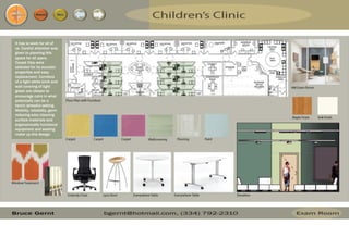 Resume Menu
It has to work for all of
us. Careful attention was
given to planning this
space for all users.
Carpet tiles were
selected for its acoustic
properties and easy
replacement. Corridors
of a light white birch and
wall covering of light
green are chosen to
encourage calm in what
potentially can be a
hectic stressful setting.
Mobility, reliability, germ
reducing easy cleaning
surface materials and
ergonomically functional
equipment and seating
make up this design.
 