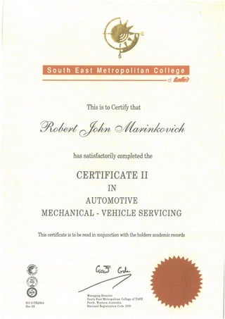 Automomotive mechanical certificate