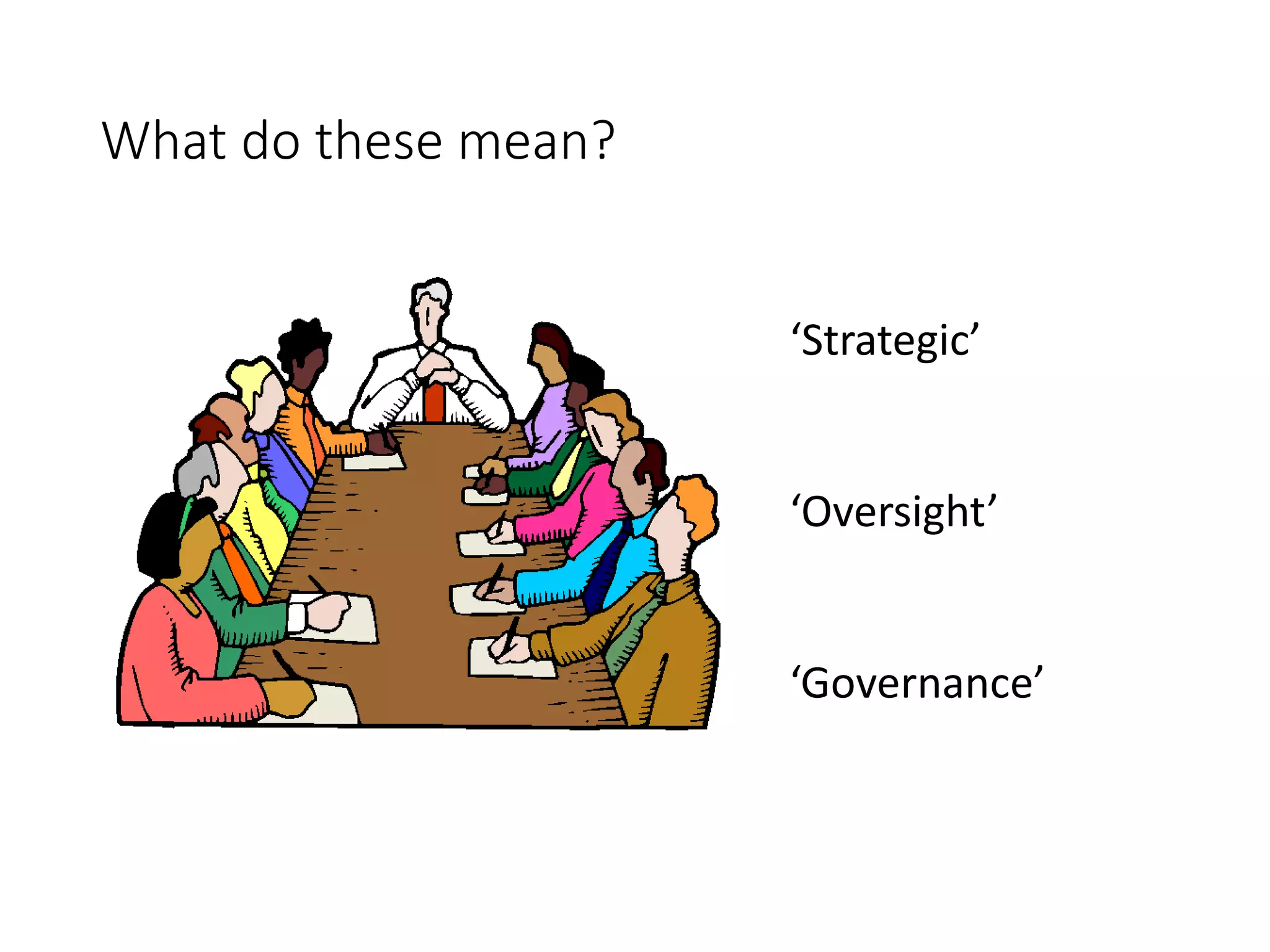 What do these mean?
‘Strategic’
‘Oversight’
‘Governance’
 