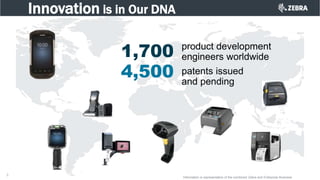 1,700
4,500
Information is representative of the combined Zebra and Enterprise Business
3
product development
engineers worldwide
patents issued
and pending
Innovation is in Our DNA
 