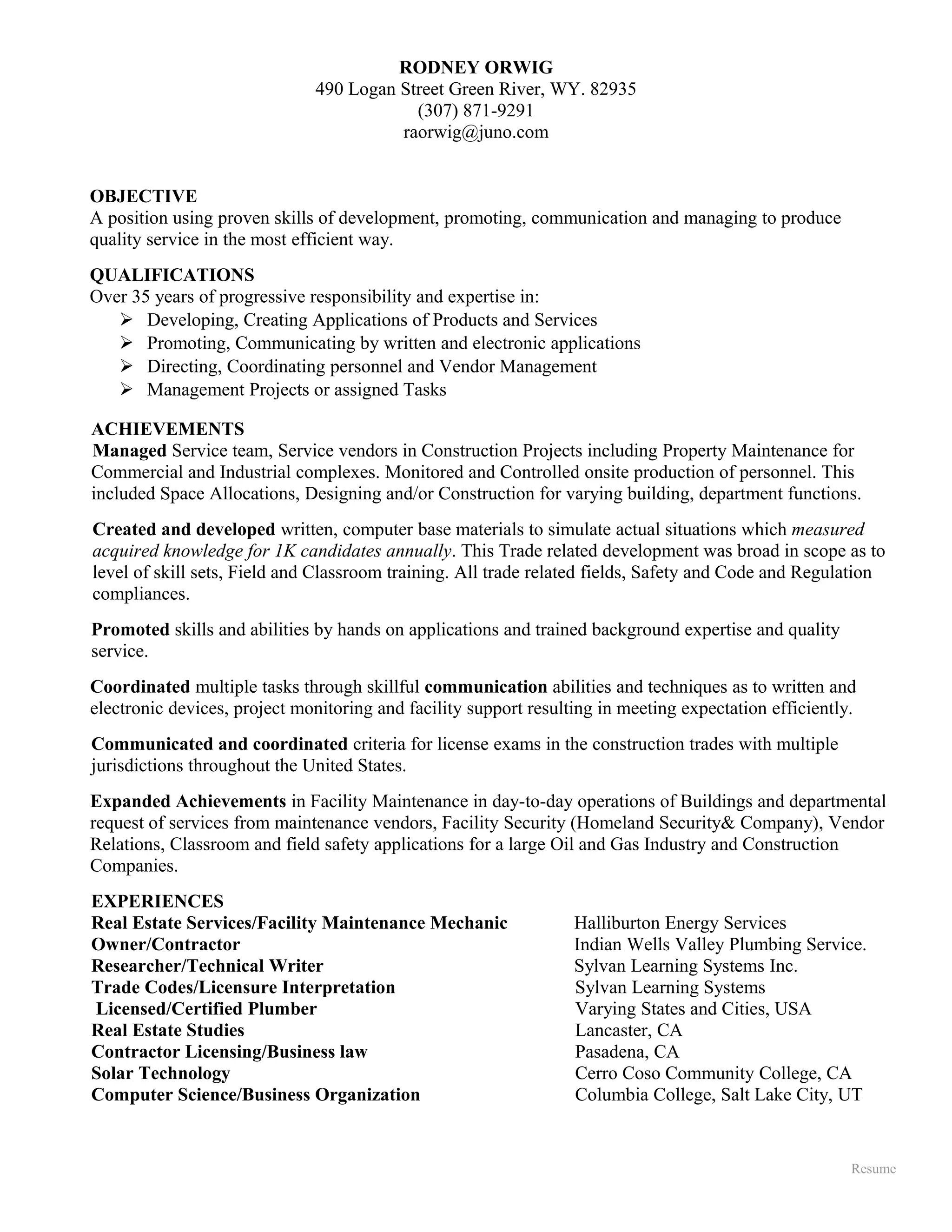 Resume, Professional Expanded DOC