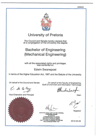 Edwin Swanepoel Certified Copy of Degree