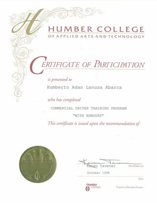 Humber College Comercial Driver with Honors 2