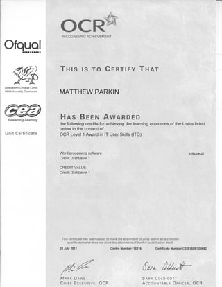 Matt qualification certificates 