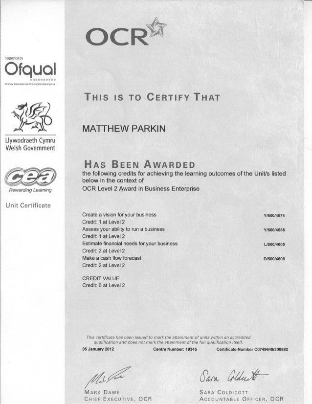 Matt qualification certificates