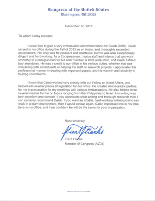 Congressional Letter of Recommendation