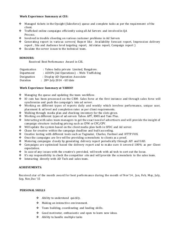 resume ad operations resume