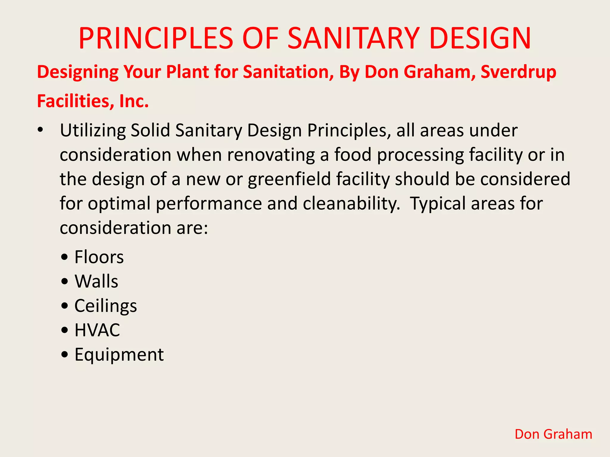 Sanitary Design An Introduction to Standards of Design Excellence ...