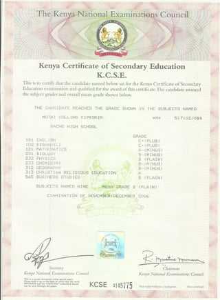 Kenya Certificate Of Secondary  Education