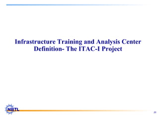 20
Infrastructure Training and Analysis Center
Definition- The ITAC-I Project
 