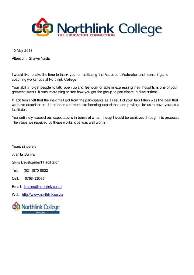 shawn northlink reference letter reference thank you letter