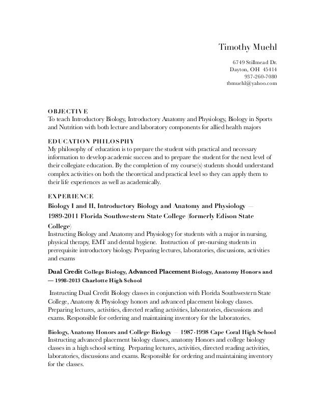 biology student resume