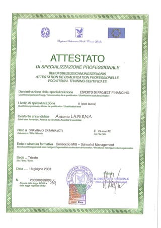 Attestato Project Financing