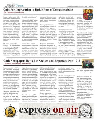 Tuesday, November 17th 2015 | UCC EXPRESS4 |
Calls For Intervention to Tackle Root of Domestic Abuse
Cork Newspapers Battl...