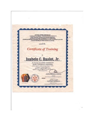 certificate of training Basic and Hotline