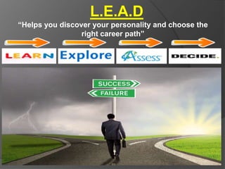 L.E.A.D
“Helps you discover your personality and choose the
right career path”
 
