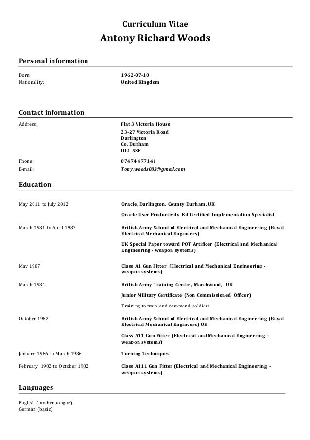 Tony Woods Cv April 2016