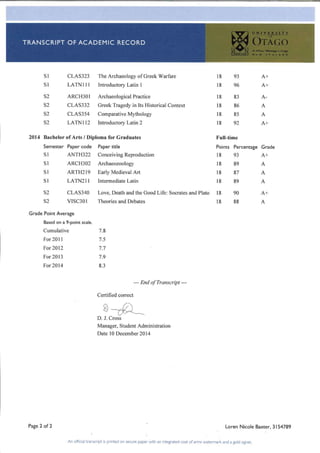Final Otago Transcript PDF | PDF