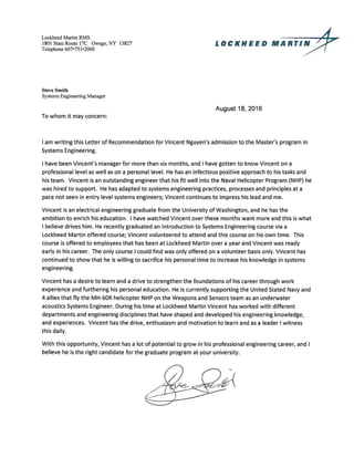 Lockheed Letter of Recommendation