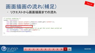 画面描画の流れ(補足) 
Try it!
1 2 3 4 5 6 7 8 9 10 11 12
• リクエストから画面描画までの流れ 
 