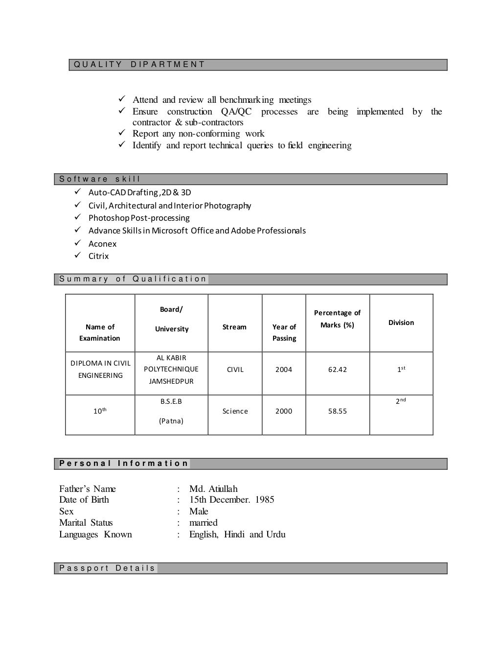 QA QC CIVIL INSPECTOR 