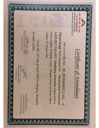 Areva Training Certificate