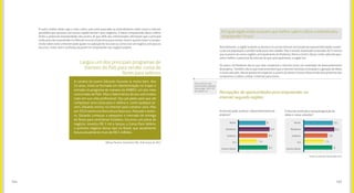 165164
O outro critério talvez seja o mais crítico, pois está associado ao entendimento sobre como a internet
possibilita que pessoas com pouco capital tenham seus negócios. A baixa compreensão desse critério
limita o potencial empreendedor dos jovens, já que 48% dos entrevistados afirmaram que a principal
razão para não empreender é a falta de recursos financeiros para investir. Assim, quanto maior a compre-
ensão sobre como a internet pode ajudar na captação de recursos ou como criar um negócio com poucos
recursos, maior será a confiança do jovem em empreender seu negócio próprio.
A carreira do jovem Eduardo Gouveia ia muito bem. Aos
24 anos, tinha se formado em Administração no Insper e
entrado no programa de trainees da AMBEV, um dos mais
concorridos do País. Mas o falecimento do seu avô mudou
tudo em sua vida profissional. Seu pai pediu para que ele
comprasse uma coroa para o velório e, como qualquer jo-
vem, Eduardo entrou na internet para comprar uma. Mas
em 2010 nenhuma floricultura fazia isso. Passado o enter-
ro, Eduardo começou a pesquisar o mercado de entrega
de flores para cerimônias fúnebres. Escreveu um plano de
negócio, investiu R$ 3 mil e lançou a Coroa Para Velório,
o primeiro negócio desse tipo no Brasil, que atualmente
fatura anualmente mais de R$ 5 milhões.
Largou um dos principais programas de
trainees do País para vender coroa de
flores para velórios
Afonso Ferreira, Economia UOL, 8 de março de 2012
Normalmente, a região Sudeste se destaca no uso da internet em função da representatividade numéri-
ca da sua população e também pelo porte das cidades. Mas o estudo Juventude Conectada 2015 mostra
que os jovens de outras regiões, principalmente do Nordeste, Norte e Centro-Oeste, estão sabendo apro-
veitar melhor o potencial da internet do que, principalmente, a região Sul.
Os jovens do Nordeste são os que mais visualizam a internet como um acelerador de desenvolvimento
de projetos. Também são os que mais entendem que a internet estimula a inovação e a geração de ideias
e novas soluções. Nesse quesito em especial, os jovens do Norte e Centro-Oeste estão bem próximos dos
nordestinos e sabem utilizar a internet para inovar.
Em qual região estão os jovens que melhor sabem utilizar a internet para
empreender? Errou!
Percepções de oportunidades para empreender na
internet segundo regiões
A internet pode acelerar o desenvolvimento de
projetos?
A internet estimula a inovação/geração de
ideias e novas soluções?
Norte
Nordeste
Sudeste
Sul
Centro-Oeste
Norte
Nordeste
Sudeste
Sul
Centro-Oeste
8 8,1
8,2
7,8
7,5
8
8,3
8,1
8,1
7,4
Fonte: Juventude Conectada 2015
Para conhecer mais
peculiaridades regionais,
veja as págs. 186 e 187
do Capítulo 10.
 