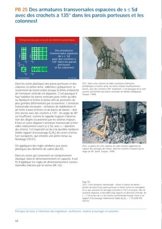 PB 25 Des armatures transversales espacées de s ≤ 5d
avec des crochets à 135° dans les parois porteuses et les
colonnes!


     Principes de base pour concevoir des bâtiments parasismiques

                                                                       25




                                          Des armatures
                                      transversales espacées
                                             de s ≤ 5d
                                        avec des crochets à
                                       135° dans les parois
                                             porteuses
                                          et les colonnes!


  Prof. Hugo Bachmann                                     ibk – EPF Zurich




Dans les zones plastiques des parois porteuses et des                        25/1 Dans cette colonne de halle constituée d'éléments
colonnes en béton armé, sollicitées cycliquement, le                         préfabriqués en béton armé, les étriers étaient insuffisamment
                                                                             ancrés, avec des crochets à 90° seulement. C'est pourquoi ils se sont
revêtement de béton éclate lorsque la limite d'élasticité                    ouverts, permettant aux barres verticales de flamber (Adapazari,
de l'armature verticale est dépassée. C'est pourquoi il                      Turquie, 1999).
faut stabiliser les barres verticales pour éviter qu'elles
ne flambent et fretter le béton afin de permettre de
plus grandes déformations par écrasement. L'armature
transversale nécessaire – armature de stabilisation et
de frette à base d'étriers et de barres de liaison – doit
être ancrée avec des crochets à 135°. Un angle de 90°
est insuffisant, comme le rappelle toujours l'observa-
tion des dégâts occasionnés par les séismes majeurs.
Il faut en outre disposer l'armature transversale à inter-
valles relativement courts (s ≤ 5d, avec s = diamètre
des étriers). Cet impératif est dû à la ductilité médiocre
(faible rapport d'écrouissage Rm/Re) des aciers d'arma-
ture européens, qui entraîne une piètre tenue au
flambage [TD 01].

On appliquera des règles similaires aux zones                                25/2 La photo de cette colonne de cadre montre également la
plastiques des éléments de cadres [Ba 02].                                   rupture des ancrages des étriers, dont les crochets n'avaient qu'un
                                                                             angle de 90° (Izmit, Turquie, 1999).
Dans les zones qui conservent un comportement
élastique selon le dimensionnement en capacité, il suf-
fit d'appliquer les règles de dimensionnement conven-
tionnelles édictées par la norme SIA 162.




                                                                             Page 59
                                                                             25/3 Cette armature transversale – étriers et barres de liaison –
                                                                             proche du bord d'une paroi porteuse en béton armé est exemplaire
                                                                             en ce qui concerne les ancrages (crochets à 135°) et la pose. Elle est
                                                                             toutefois disposée à intervalles trop espacés en direction verticale, de
                                                                             s = 7.5d au lieu de s ≤ 5d comme recommandé lorsque l'acier a un
                                                                             rapport d'écrouissage relativement faible (Rm/Re = 1.15) [DW 99]
                                                                             [TD 01].



Principes de base à l’attention des ingénieurs, architectes, maîtres d’ouvrages et autorités


58
 