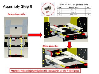 Assembly Step 9
Attention: Please diagonally tighten the screws when all are in there place
Before Assembly
After Assembly
 