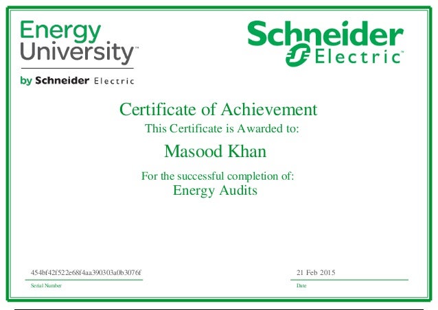 Schiender Energy Audits certificate