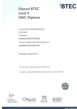 Higher National Certificate in electrical engineering