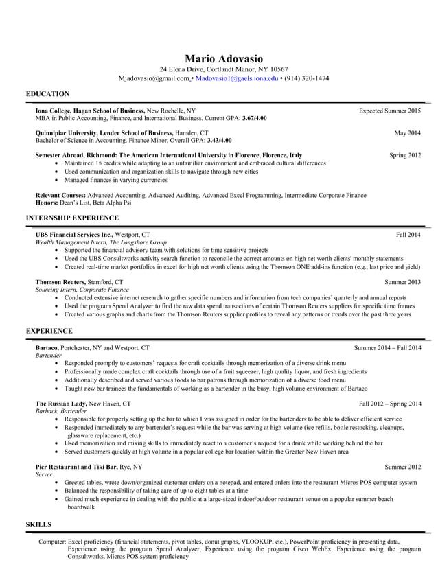 Mario Adovasio Updated Post Grad - Mario Adovasio Updated Post Grad Resume 1 638 