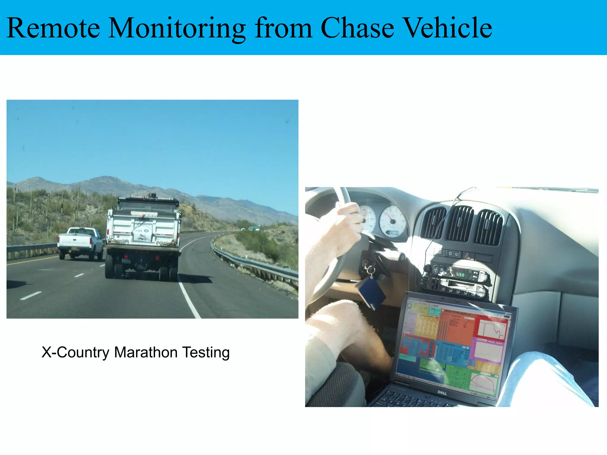 Remote Monitoring from Chase Vehicle
X-Country Marathon Testing
 