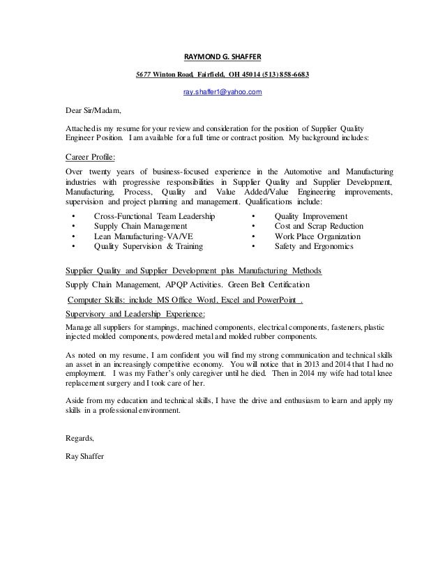 supplier quality engineer resume