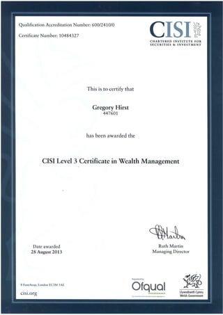 CISI 3 Certificate