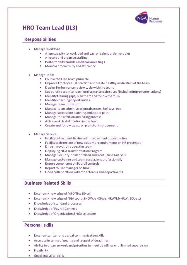 hro team lead jl3 job description v1 0 23 team lead skills