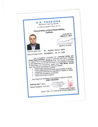Daca Bogdan - Personal Safety and Social Responsabilities Certificate