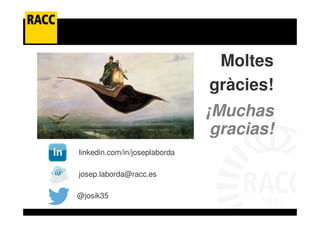 Moltes
gràcies!
¡Muchas
gracias!
linkedin.com/in/joseplaborda
josep.laborda@racc.es
@josik35
 