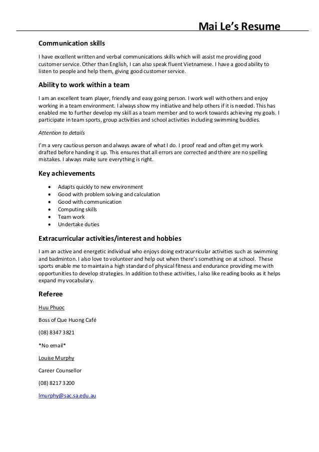 communication skill resumes