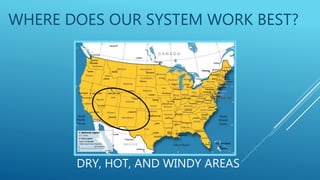 DRY, HOT, AND WINDY AREAS
WHERE DOES OUR SYSTEM WORK BEST?
 