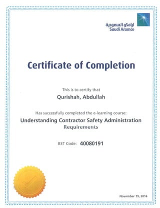 Certificate of Completion Ara