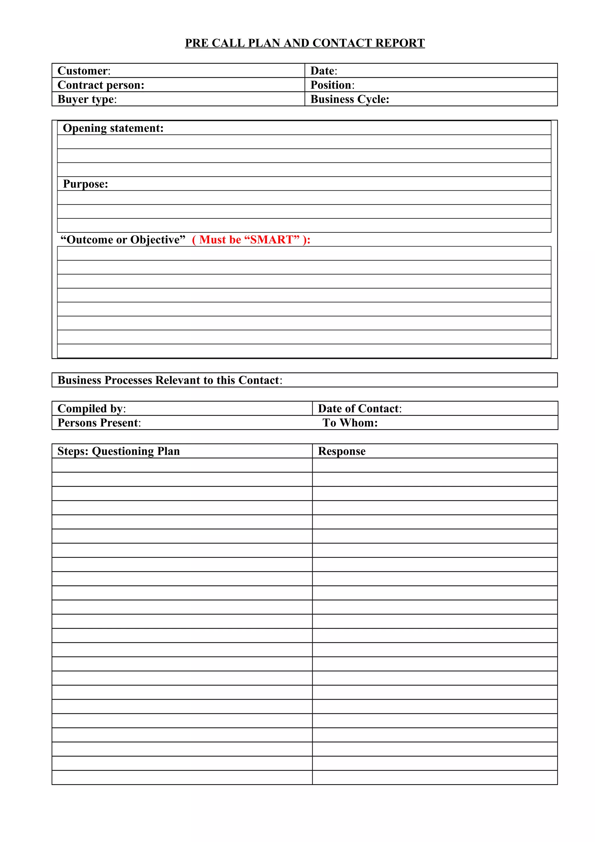 Pre-call Plan & Contact Report (Electronic) | DOC