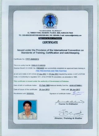 Fire prevention & Fire Fighting Certificate