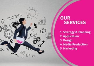 8
OUR
SERVICES
1. Strategy & Planning
2. Application
3. Design
4. Media Production
5. Marketing
 