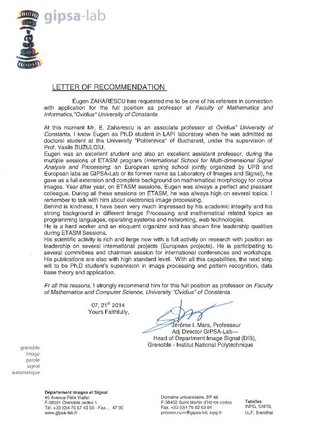 letter of recommendation phd prof jerome mars france letter of recommendation for phd